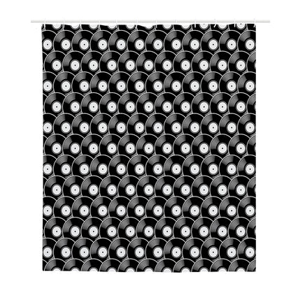 Black Vinyl Record Pattern Print Polyester Shower Curtain