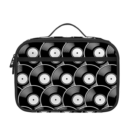 Black Vinyl Record Pattern Print Portable Lunch Bag