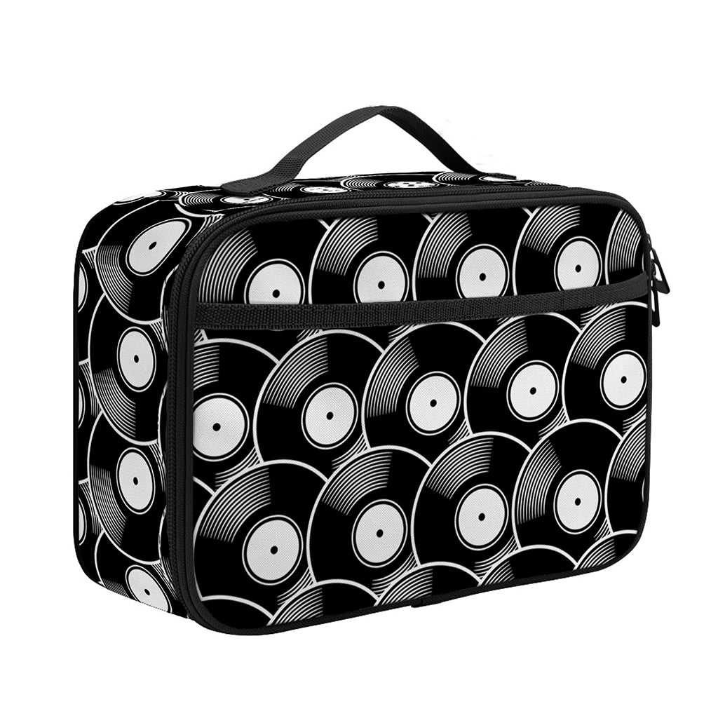 Black Vinyl Record Pattern Print Portable Lunch Bag