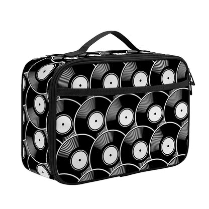 Black Vinyl Record Pattern Print Portable Lunch Bag