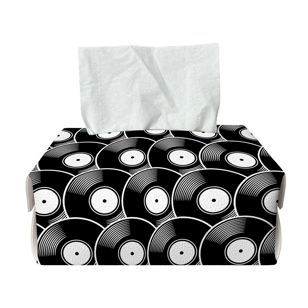 Black Vinyl Record Pattern Print Rectangle Tissue Box Cover
