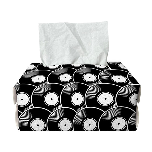 Black Vinyl Record Pattern Print Rectangle Tissue Box Cover