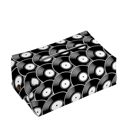 Black Vinyl Record Pattern Print Rectangle Tissue Box Cover