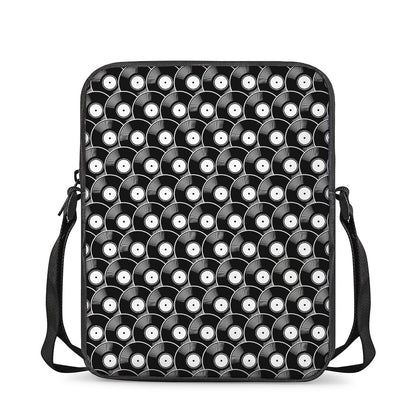 Black Vinyl Record Pattern Print Rectangular Crossbody Bag