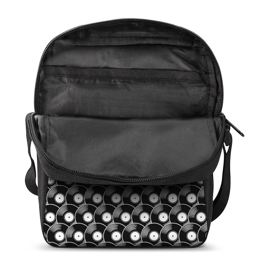 Black Vinyl Record Pattern Print Rectangular Crossbody Bag