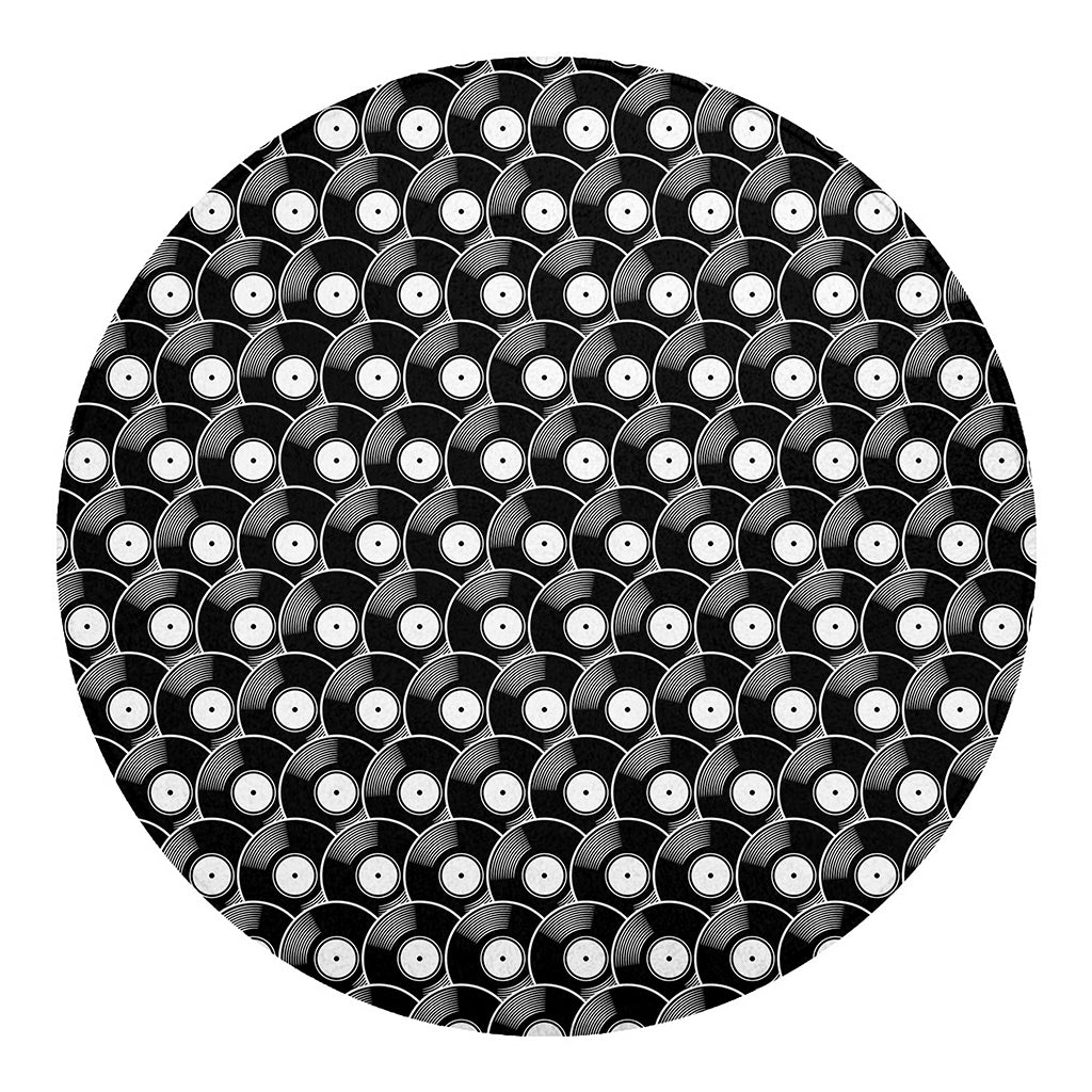 Black Vinyl Record Pattern Print Round Blanket