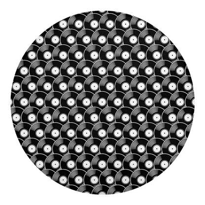 Black Vinyl Record Pattern Print Round Blanket