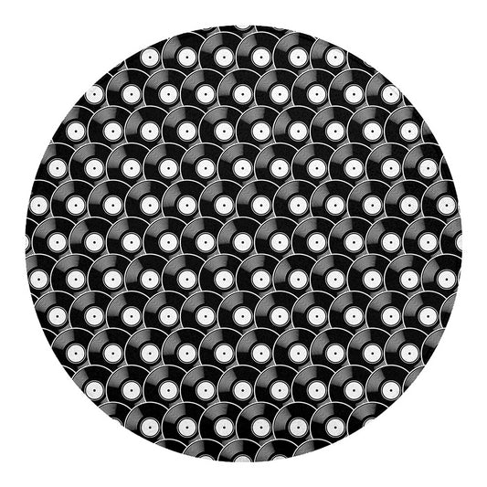 Black Vinyl Record Pattern Print Round Blanket