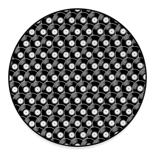 Black Vinyl Record Pattern Print Round Floor Mat