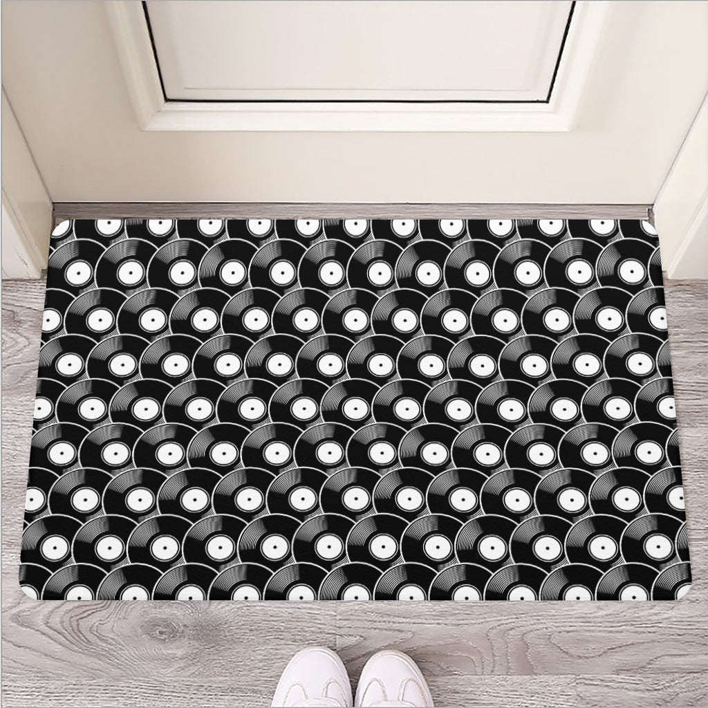 Black Vinyl Record Pattern Print Rubber Doormat