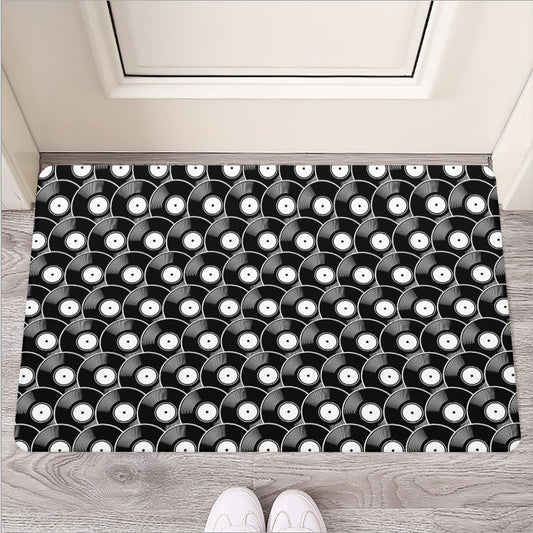 Black Vinyl Record Pattern Print Rubber Doormat