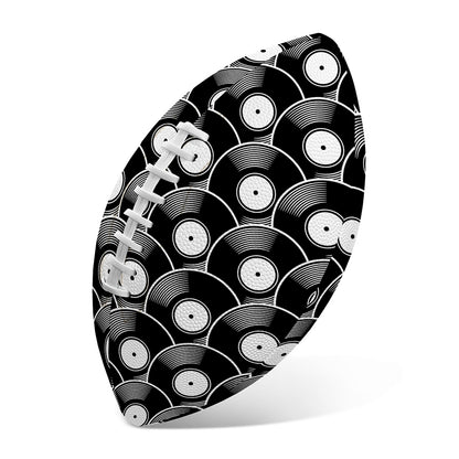 Black Vinyl Record Pattern Print Rugby Ball