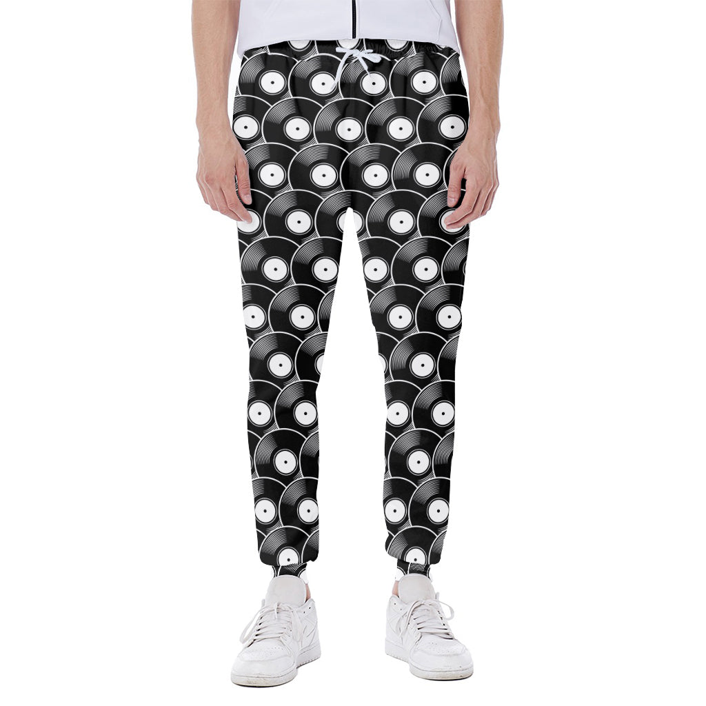Black Vinyl Record Pattern Print Scuba Joggers