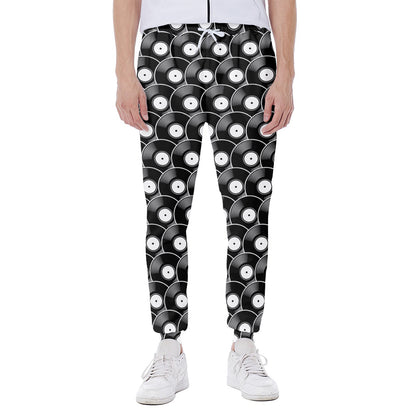 Black Vinyl Record Pattern Print Scuba Joggers