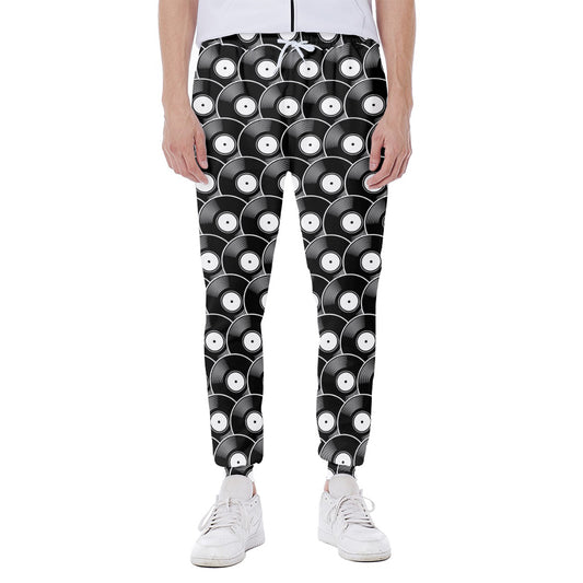 Black Vinyl Record Pattern Print Scuba Joggers