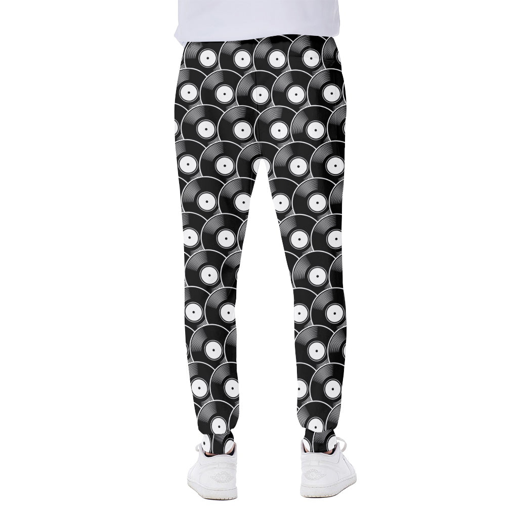 Black Vinyl Record Pattern Print Scuba Joggers