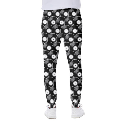 Black Vinyl Record Pattern Print Scuba Joggers