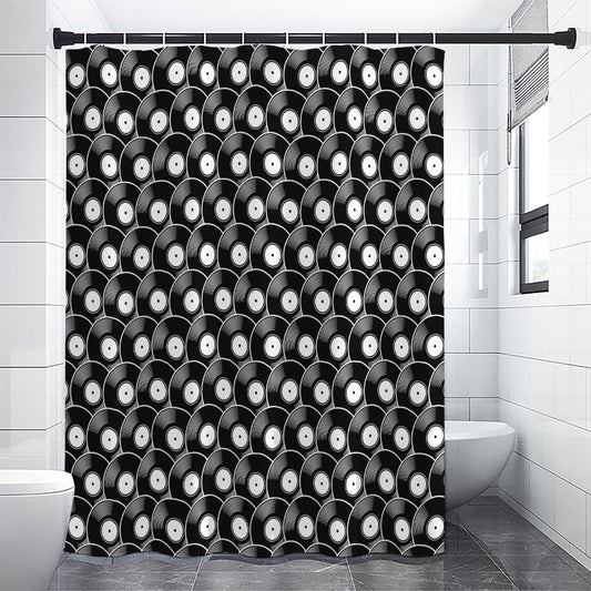 Black Vinyl Record Pattern Print Shower Curtain
