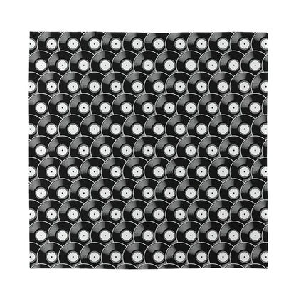 Black Vinyl Record Pattern Print Silk Bandana