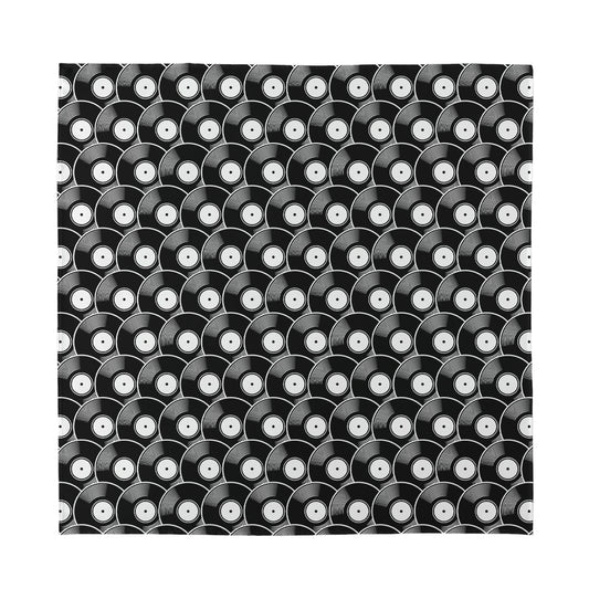 Black Vinyl Record Pattern Print Silk Bandana