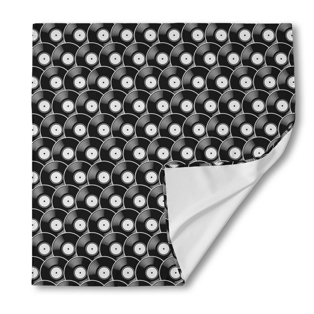Black Vinyl Record Pattern Print Silk Bandana