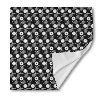 Black Vinyl Record Pattern Print Silk Bandana