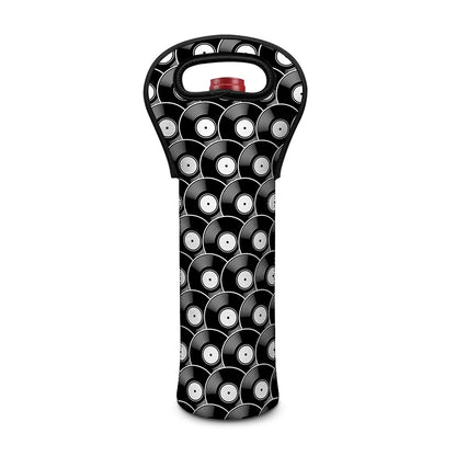 Black Vinyl Record Pattern Print Single Neoprene Wine Tote