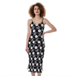 Black Vinyl Record Pattern Print Slim Fit Midi Cami Dress