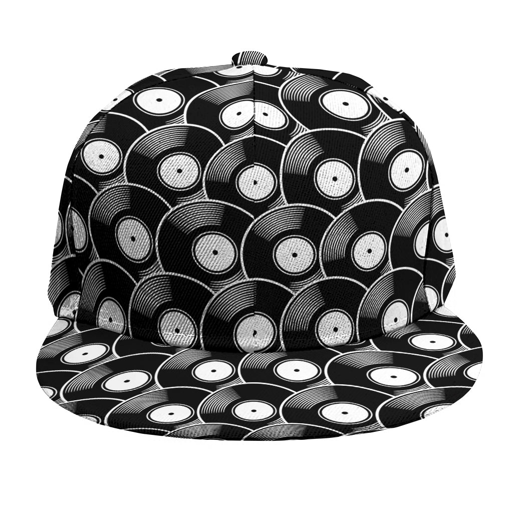 Black Vinyl Record Pattern Print Snapback Cap