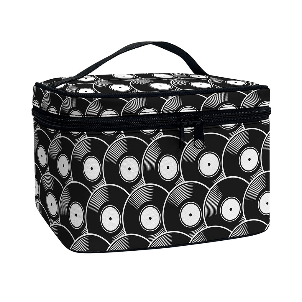 Black Vinyl Record Pattern Print Travel Makeup Bag
