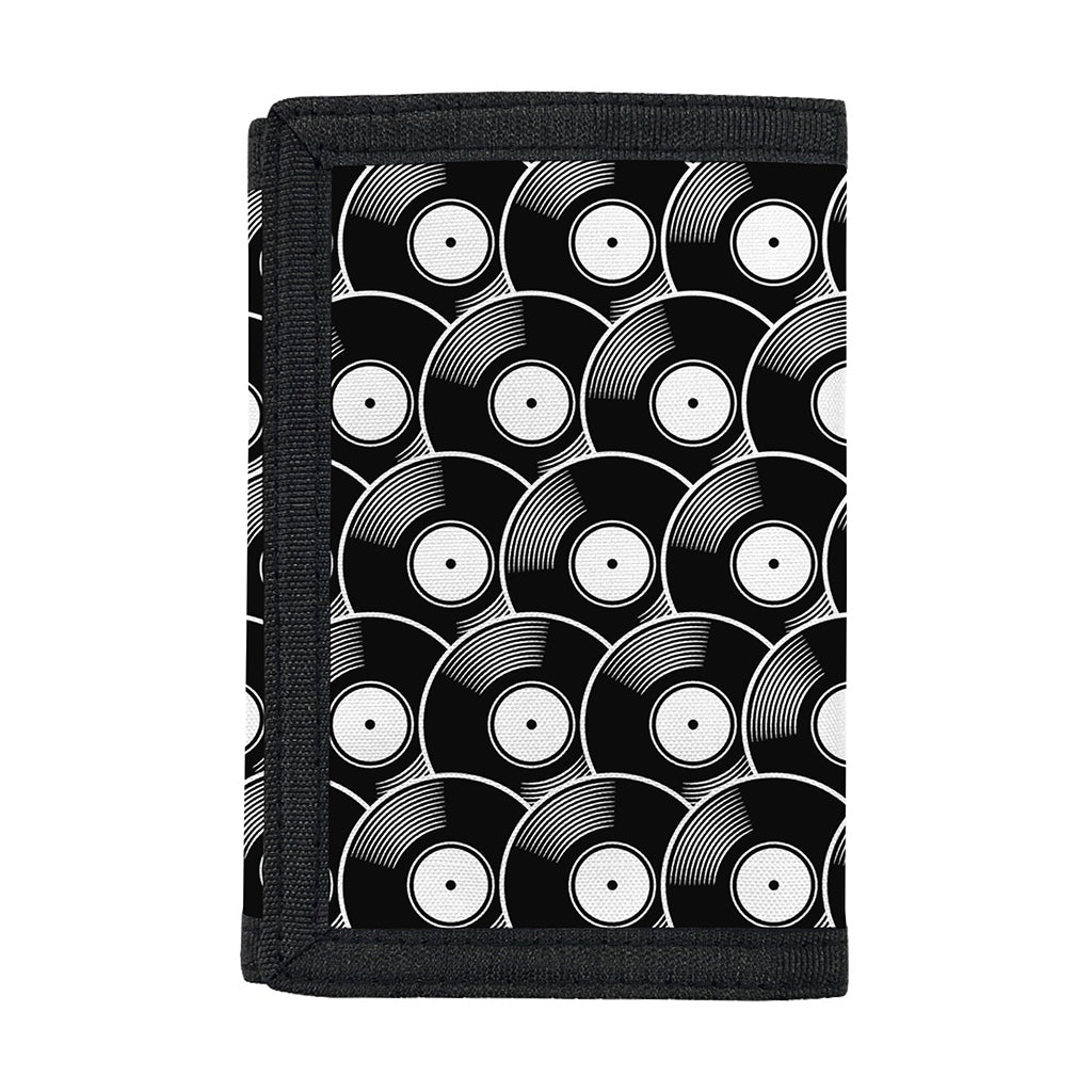 Black Vinyl Record Pattern Print Trifold Wallet