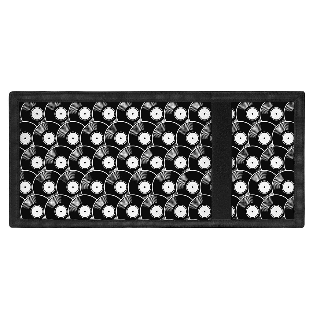 Black Vinyl Record Pattern Print Trifold Wallet