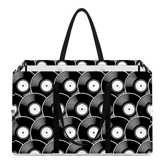 Black Vinyl Record Pattern Print Utility Tote Bag