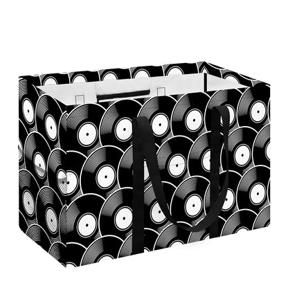 Black Vinyl Record Pattern Print Utility Tote Bag