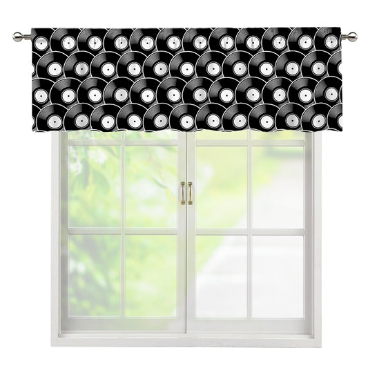 Black Vinyl Record Pattern Print Window Valance