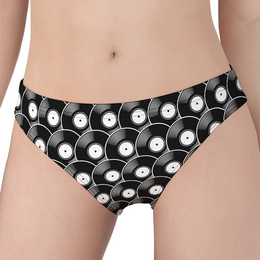Black Vinyl Record Pattern Print Women's Panties
