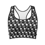 Black Vinyl Record Pattern Print Women's Sports Bra