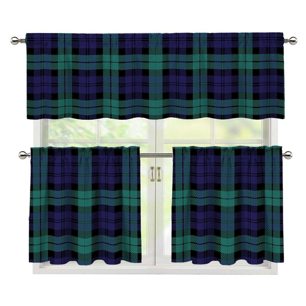 Black Watch Scottish Tartan Print 3 Piece Kitchen Curtains