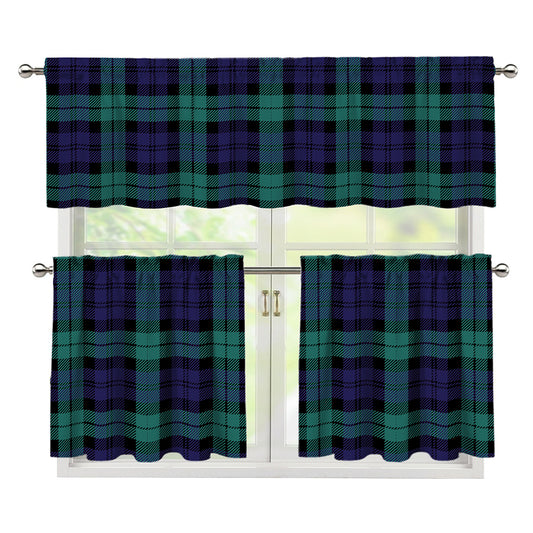 Black Watch Scottish Tartan Print 3 Piece Kitchen Curtains