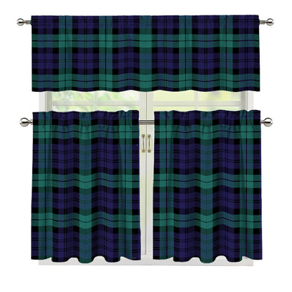 Black Watch Scottish Tartan Print 3 Piece Kitchen Curtains