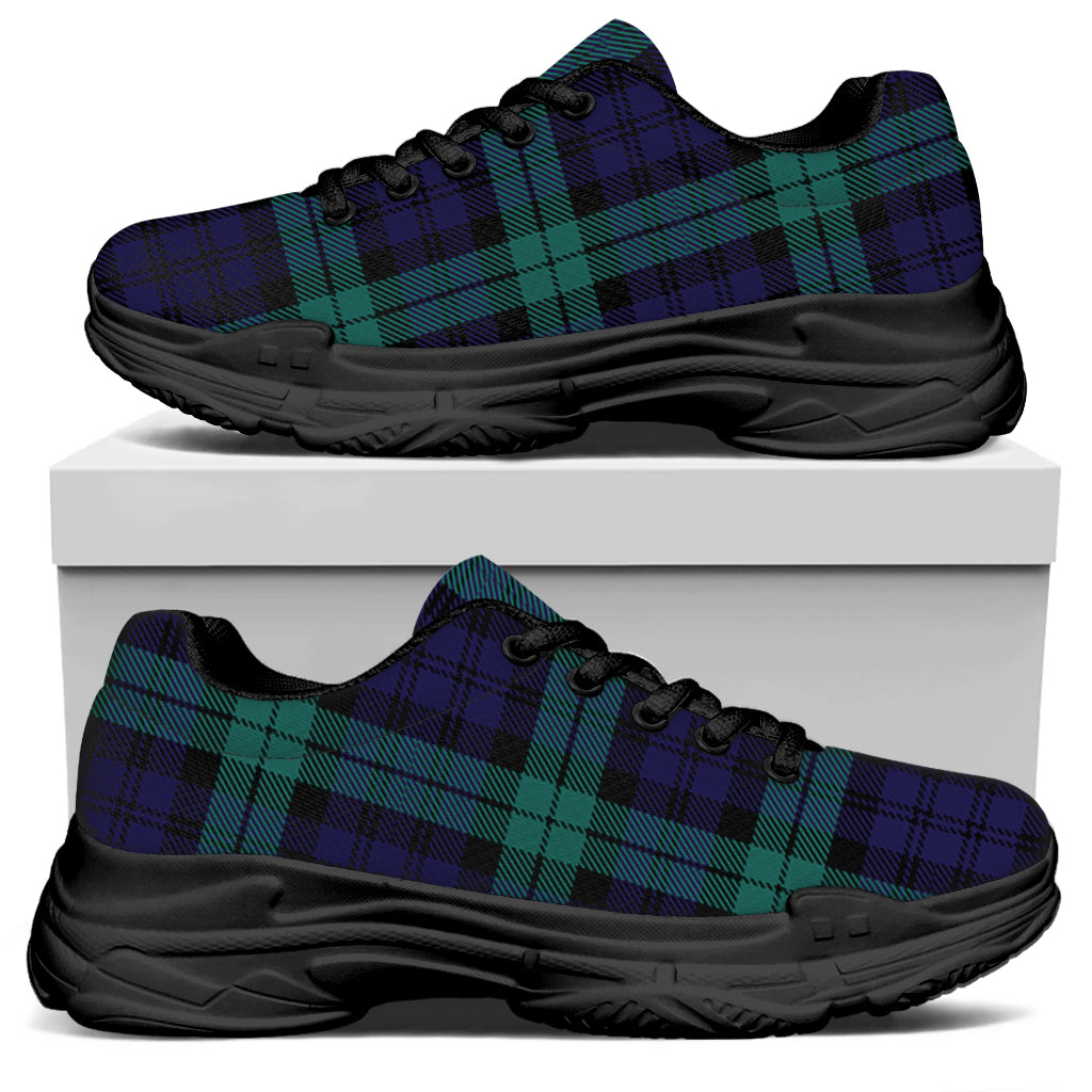 Black Watch Scottish Tartan Print Black Chunky Shoes