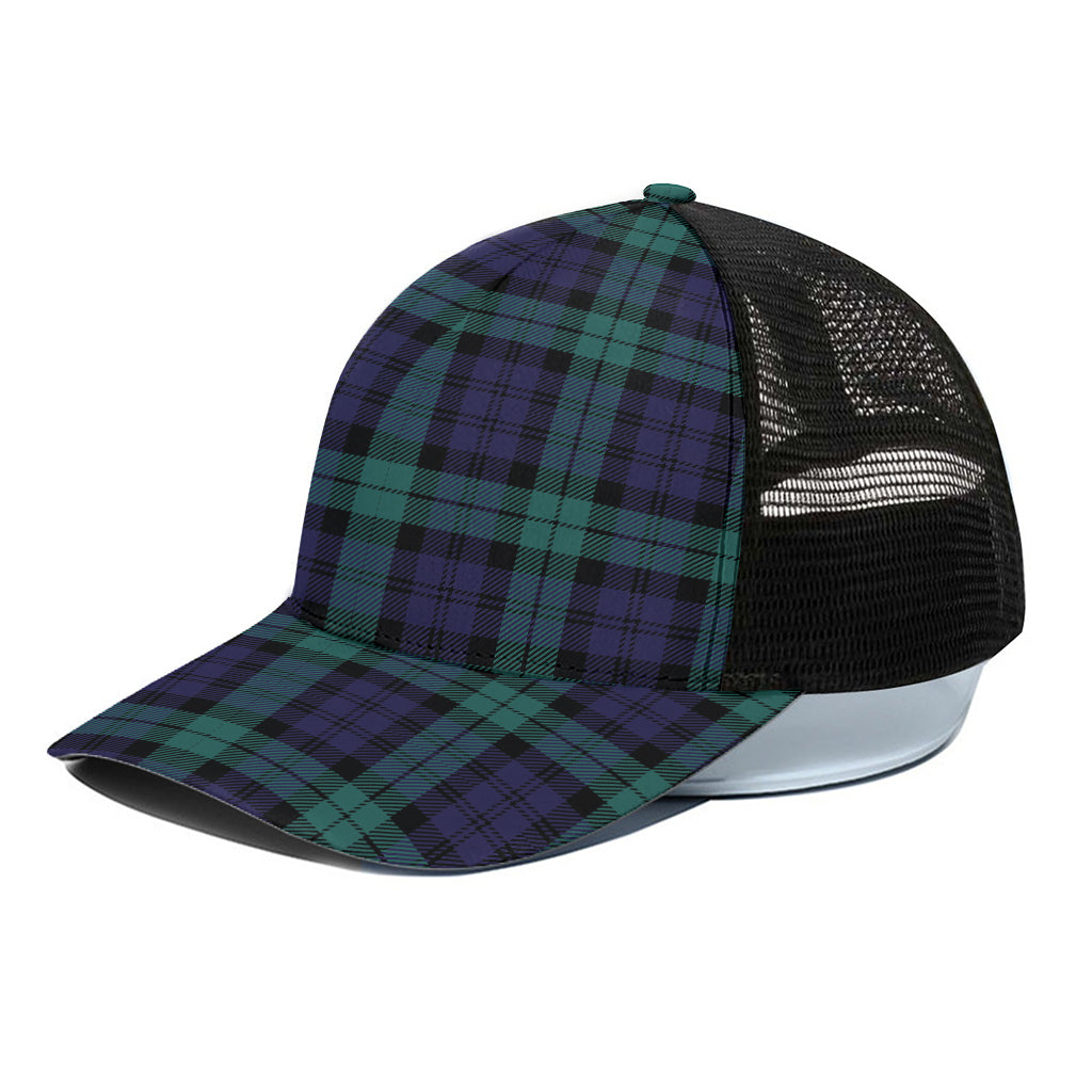 Black Watch Scottish Tartan Print Black Mesh Trucker Cap