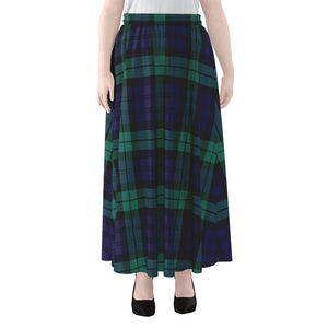 Black Watch Scottish Tartan Print Chiffon Maxi Skirt