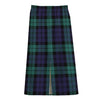 Black Watch Scottish Tartan Print Cotton Front Slit Maxi Skirt