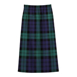 Black Watch Scottish Tartan Print Cotton Front Slit Maxi Skirt