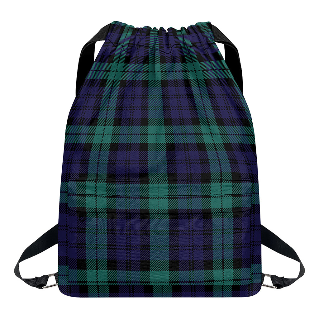 Black Watch Scottish Tartan Print Drawstring Backpack