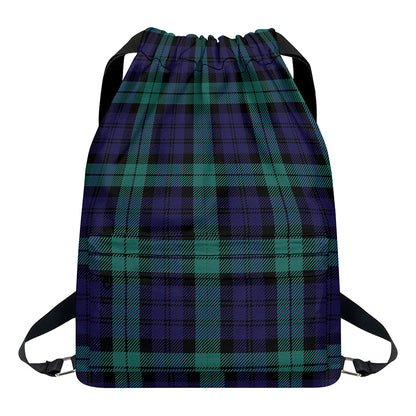 Black Watch Scottish Tartan Print Drawstring Backpack
