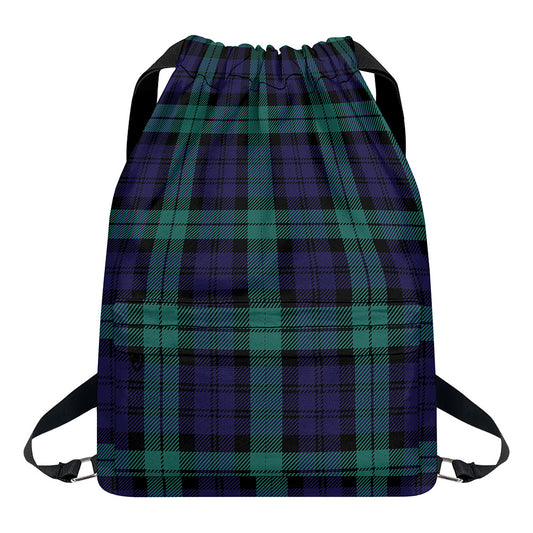 Black Watch Scottish Tartan Print Drawstring Backpack