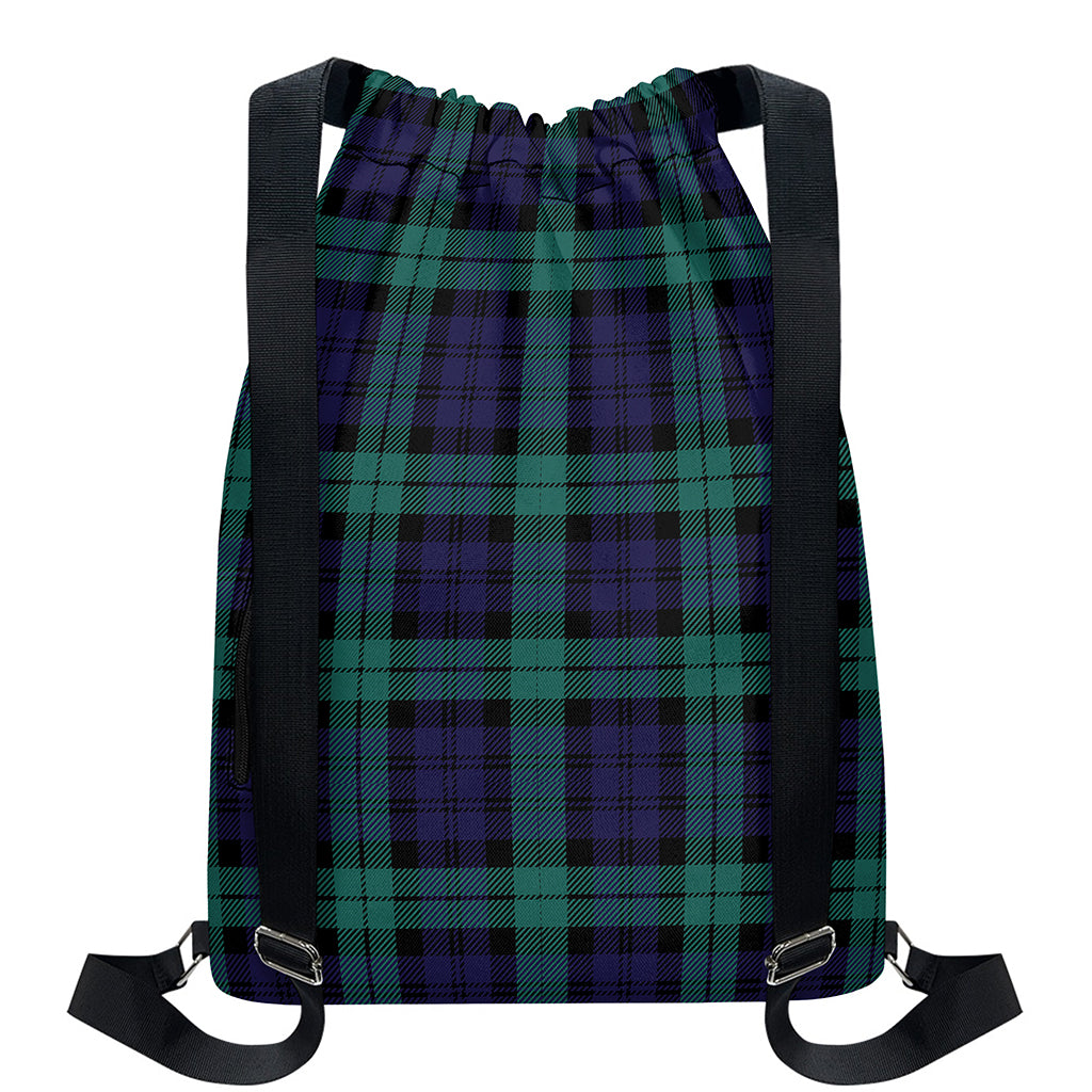 Black Watch Scottish Tartan Print Drawstring Backpack