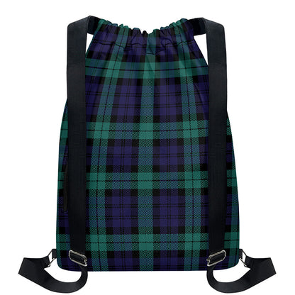 Black Watch Scottish Tartan Print Drawstring Backpack